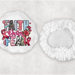 Woman's Faith Over Fear Western Pink Ribbon Awareness Satin Hair Bonnets Scarf